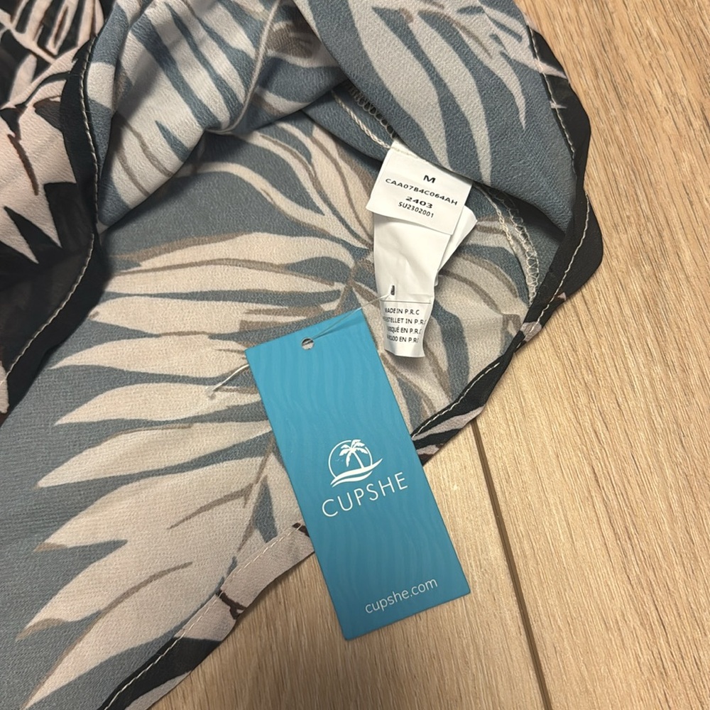Cupshe NWT M SHEER STRAPPY SEXY Tropical Black BROWN TAN Floral MINI COVER UP - Picture 4 of 5